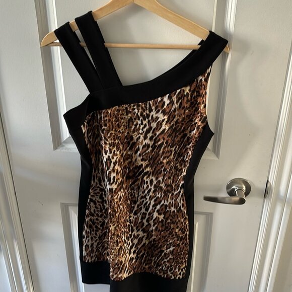 Vintage 90s Joseph Ribkoff Leopard Mini Dress US 8 Sleeveless Stretch Party - Picture 1 of 7